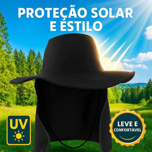 Chapéu Pescador Australiano Camping Proteção Solar Nuca Preto UN