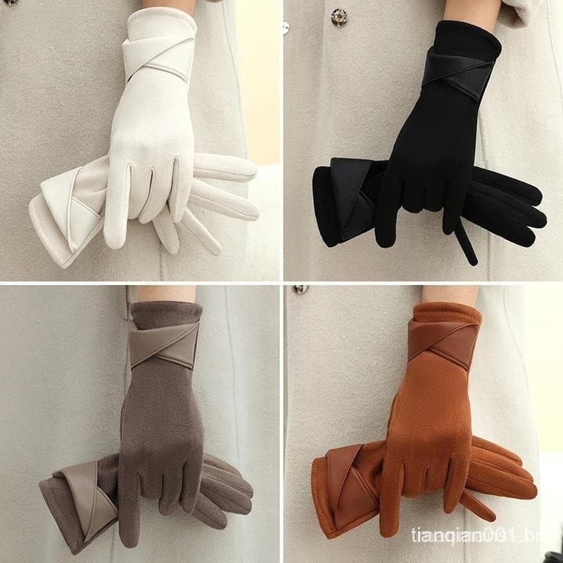 [Rhian] 1 Par de Luvas Femininas de Veludo de Inverno, com Tela Sensível ao Toque para Condução e Manutenção