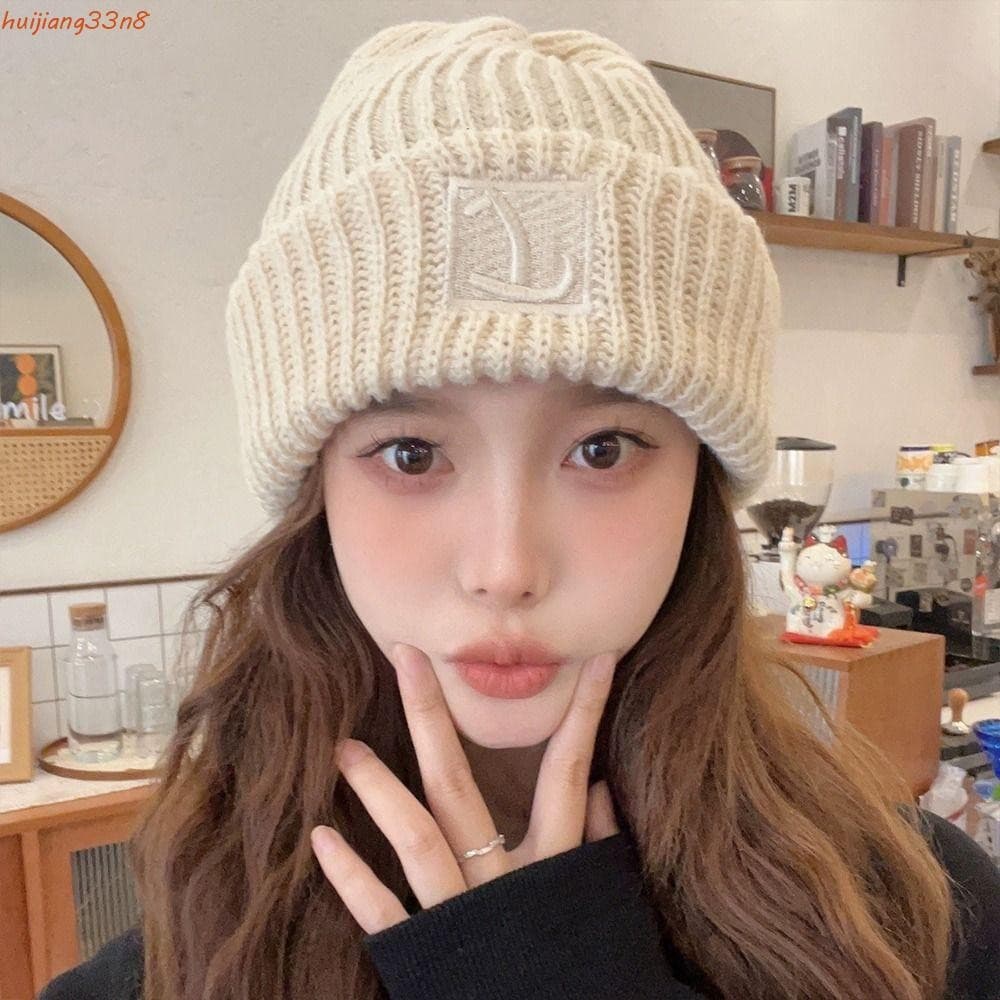 HUIJIANG Chapéus De Inverno Quentes , Malha Grossos De Cor Sólida , Gorro Unissex Com Letras Macias