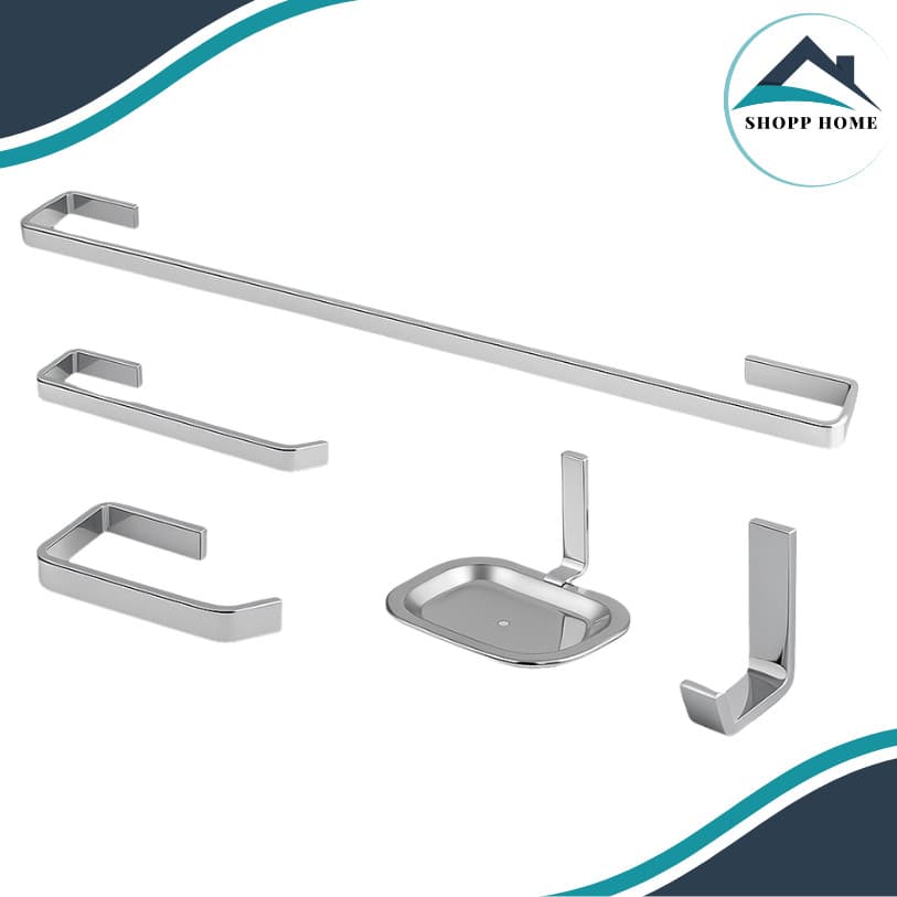 Kit Banheiro Acessórios Luxo Quadrado 5 peças Inox Cromado