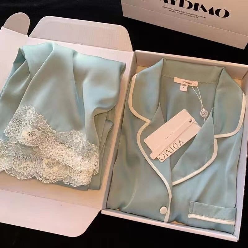 Pijamas de Seda Gelada para Mulheres com Mangas Comprimidas, Estilo Fino, Conjunto de Seda para Mulheres para o Dia