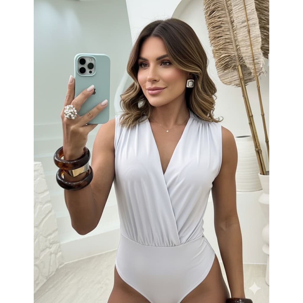 body feminino drapeado transpassado elastano manga cavada moderna