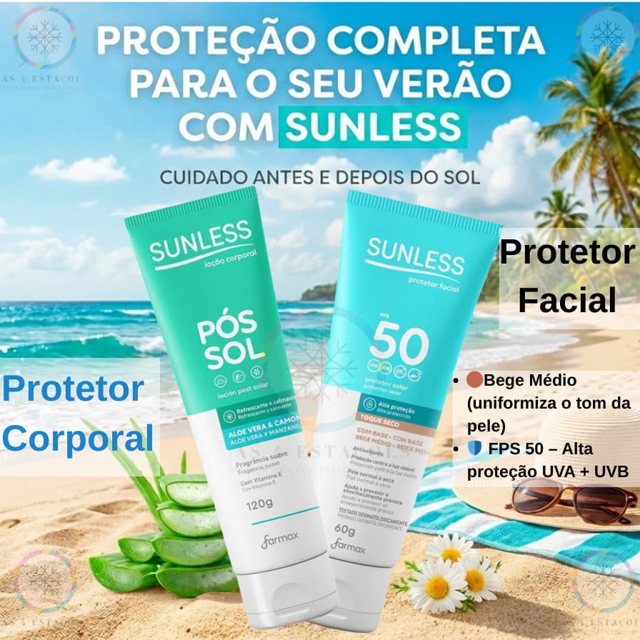 Kit Protetor Facial Bege Médio Fps 50 + Pós Sol 120g