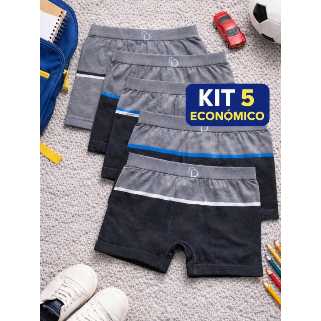 Kit Econômico 5 Cuecas Boxer Infantil Sem Costura Fácil de lavar e secagem rápida Ideal para Escola Dormir ou Dia a Dia