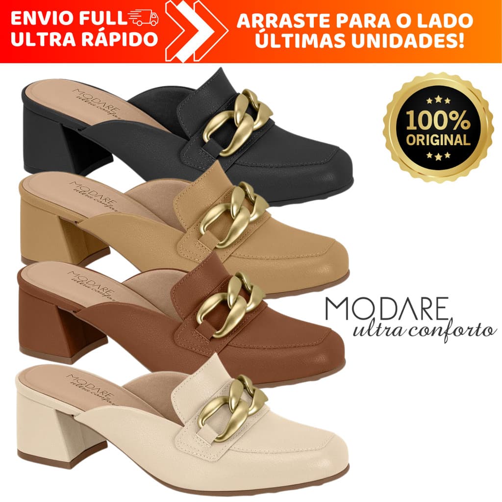 Mule Feminino Conforto Modare Bico Quadrado Com Salto Grosso Ultra Conforto Original