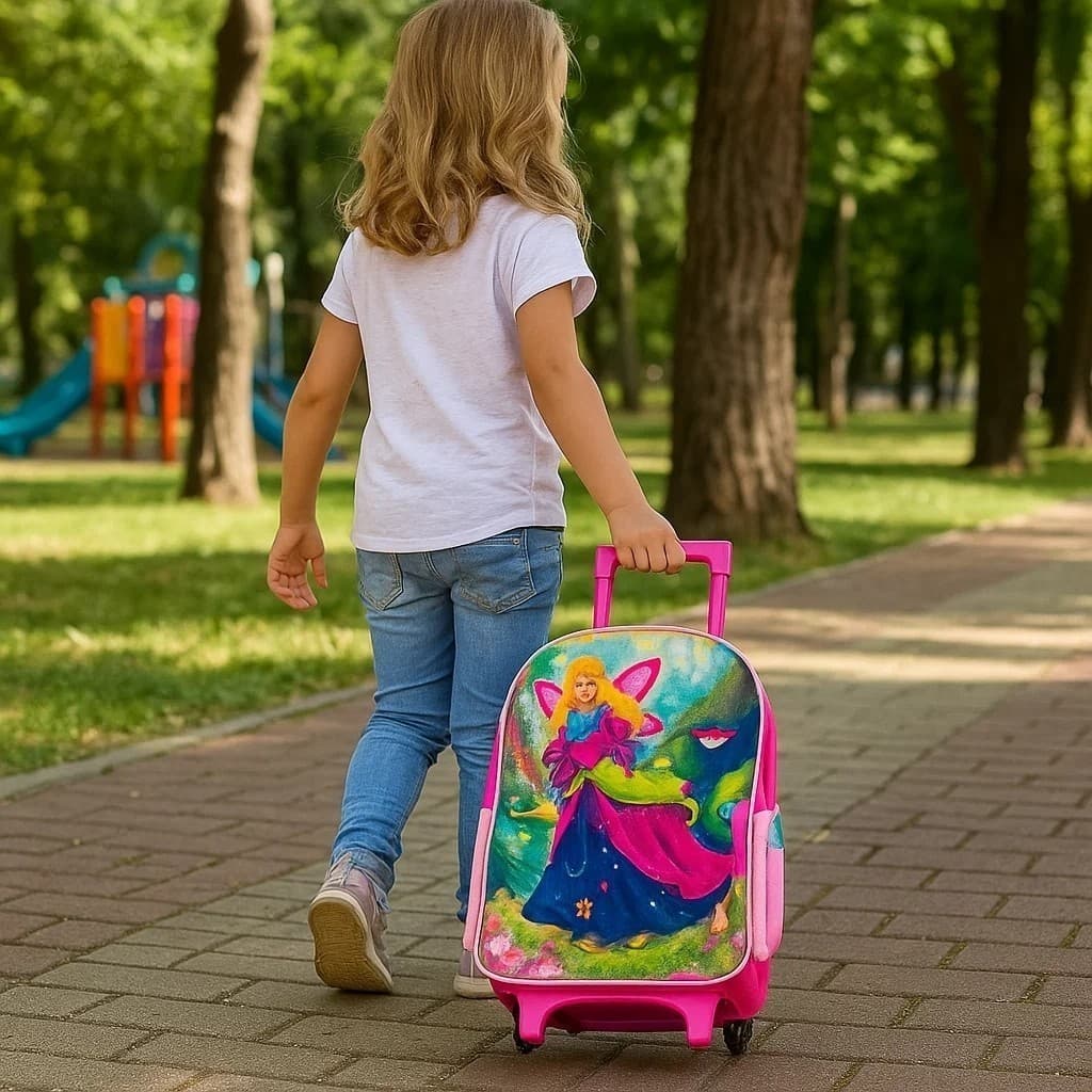 Mochila Rodinhas Infantil Princess Wings Escolar Estampa Colorida Espaçosa Leve Zíper
