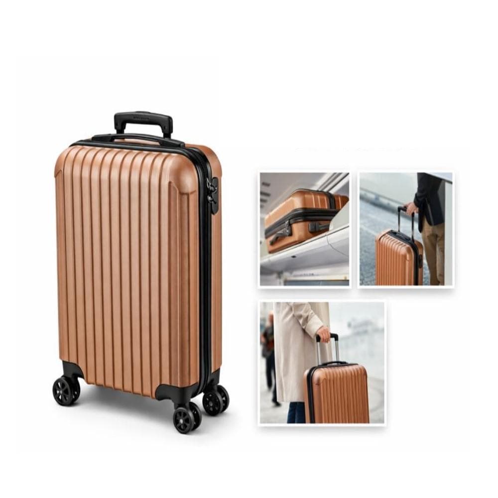 MALA VIAGEM RIGIDA ABS BORDO PEQUENA GIRO 360 MAO PADRAO DOURADO