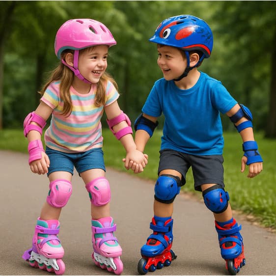 Kit Patins Infantil Ajustável Regulável com Capacete Joelheira Cotoveleira Proteção