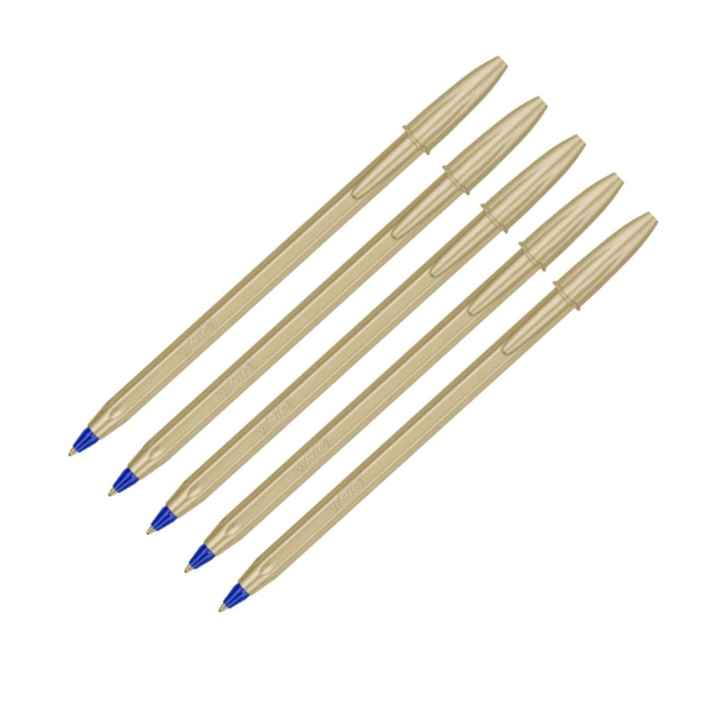 Kit 5 Caneta Bic Cristal Efeito Matte Corpo Dourado Escuro Escritório volta as aulas resistente