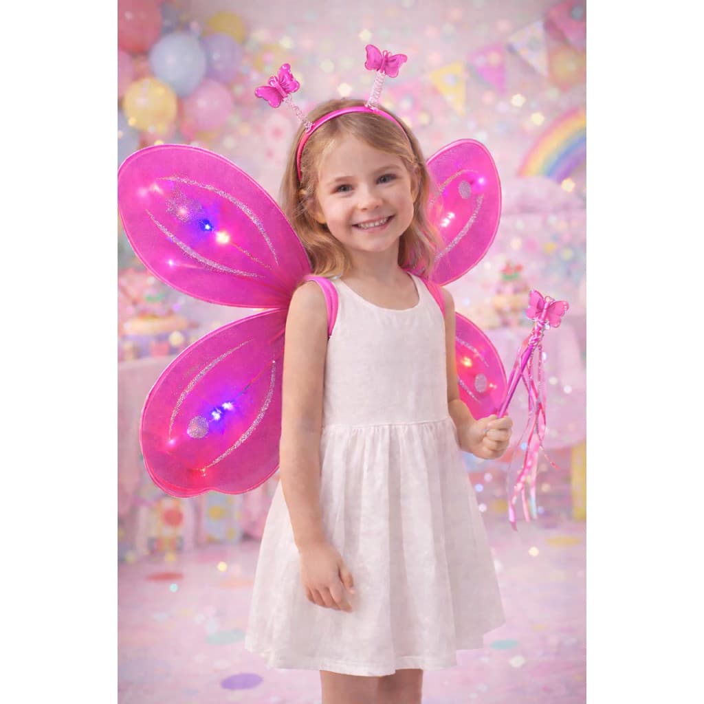 Fantasia Infantil de Fada Asa Asinha Varinha Fadinha com Led Tiara Menina Borboleta Asinha Carnaval Festa Escola