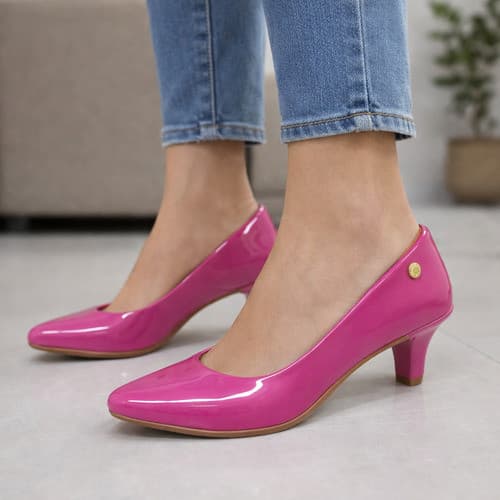 Sapato Scarpin Feminino Salto Fino Pink Verniz Confortavel