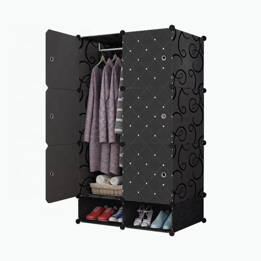 Guarda-Roupa Modular Portátil Preto Vintage – Armário Sapateira, Cabideiro Organizador de Brinquedos
