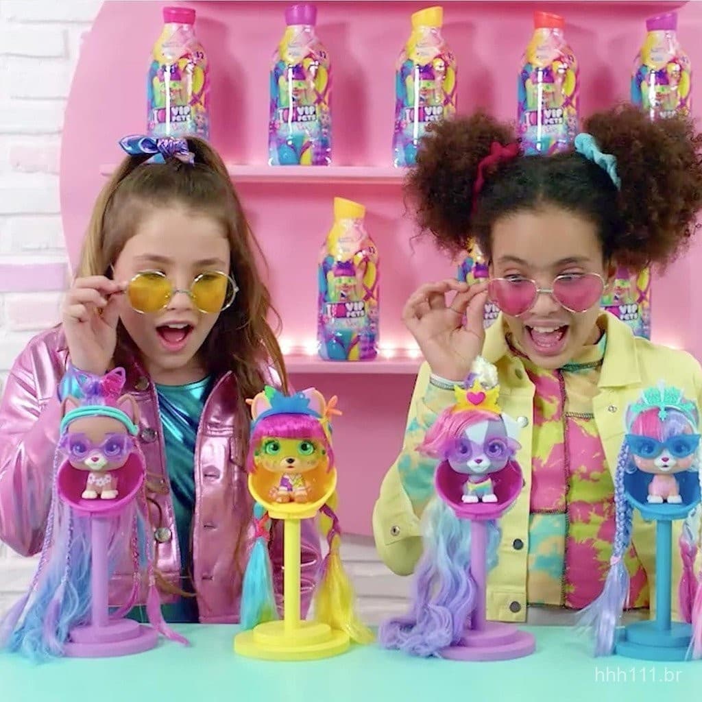 Adoro os brinquedos VIP Pets Surprise Hairdressers, boneca poodle surpresa, caixa surpresa, garrafa de leite para F M.