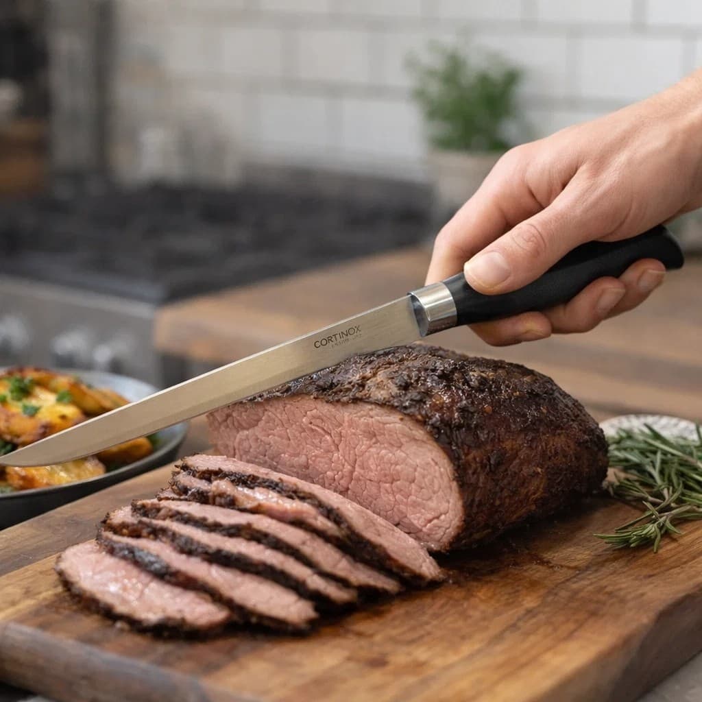 Faca Fatiadora Carne Cabo Preto Afiada Churrasco Dessossar Desfiar Cortes Frango Presente Casa