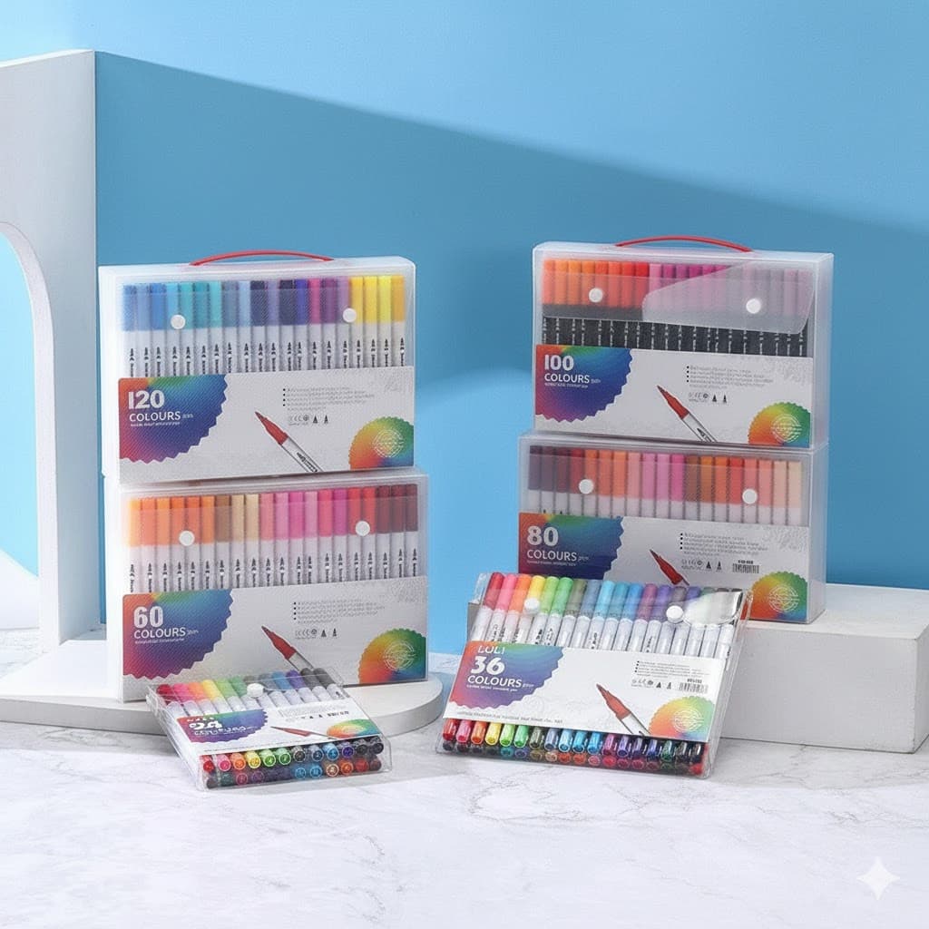 Kit48/60/80/100/120 Canetas 2 em 1 Brush Lettering e Ponta Fina Dual Pen Canetinha Colorir Desenho