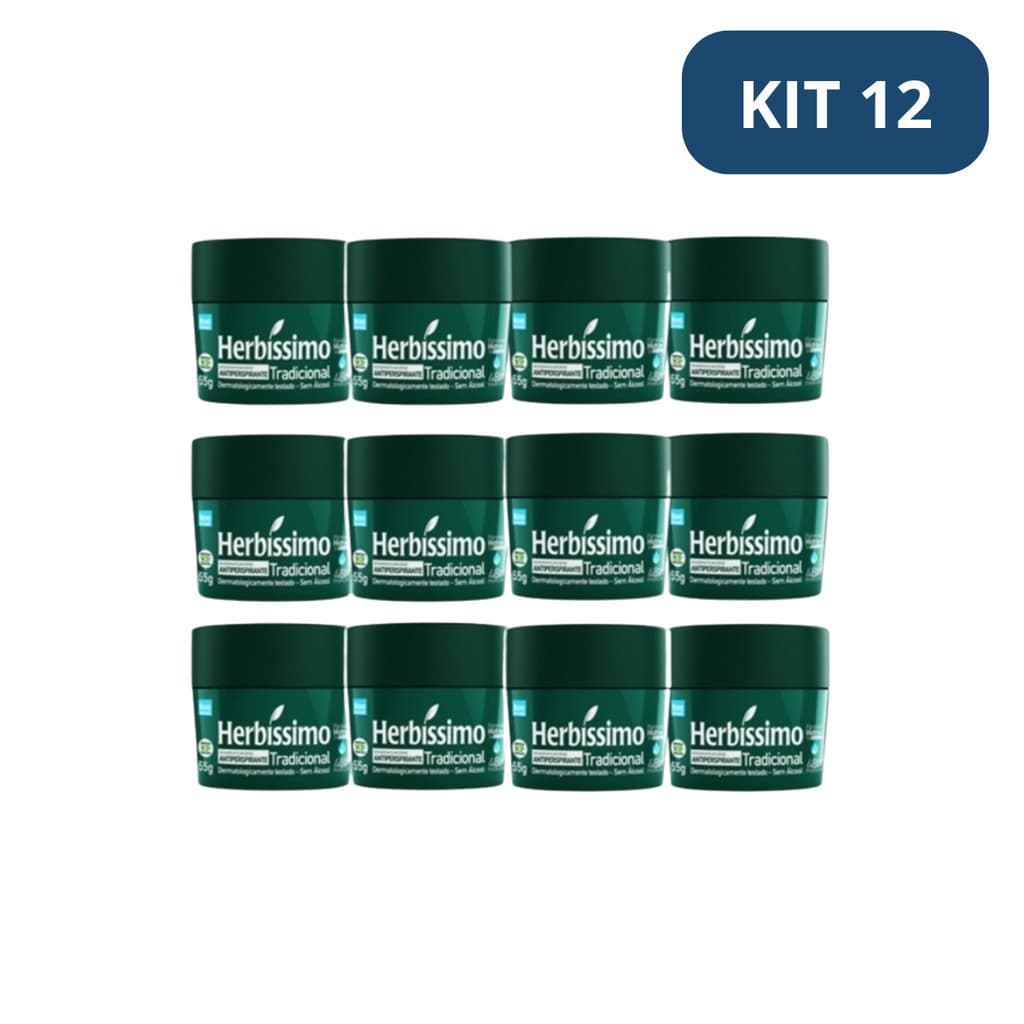 Kit 12 Desodorante Herbíssimo Tradicional antitranspirante em Creme 55g