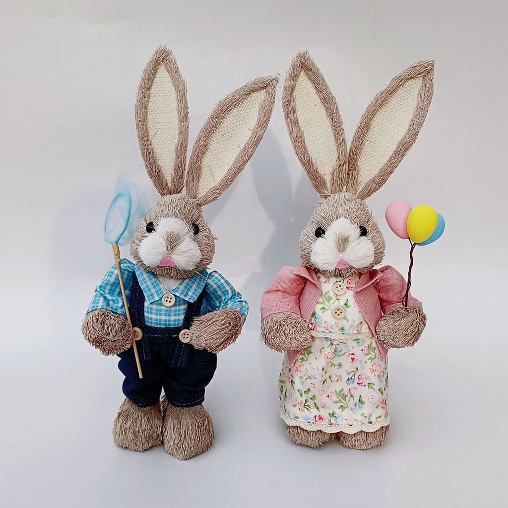 35CM 1 Peça Poça De Páscoa Tecelagem Coelho Família Festival Ornamento Artesanal Presente Companheiro