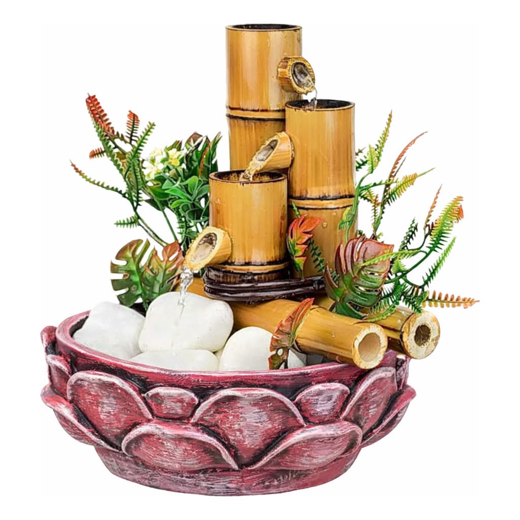 Fonte Cascata Água Flor Lotus Rosa 3 Quedas Bambu Decoração