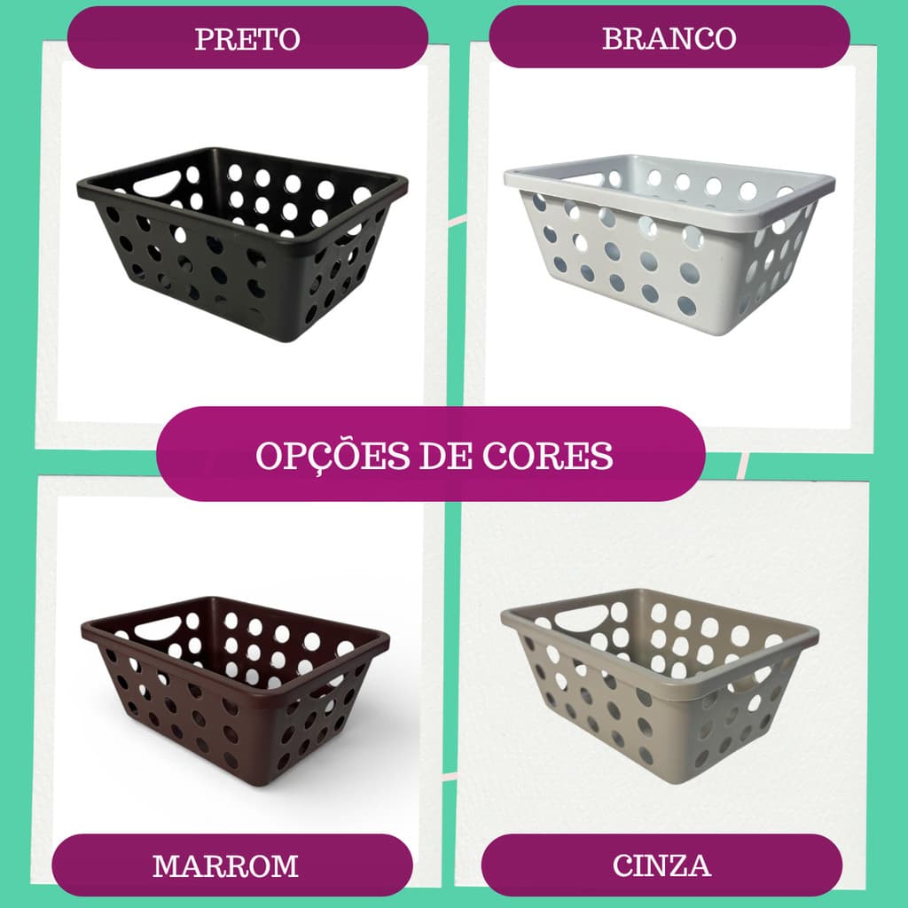 Kit 6 Cestas Organizadora Multiuso 1,2L Bandeja Caixa Cozinha Banheiro Escritório Armário Resistente