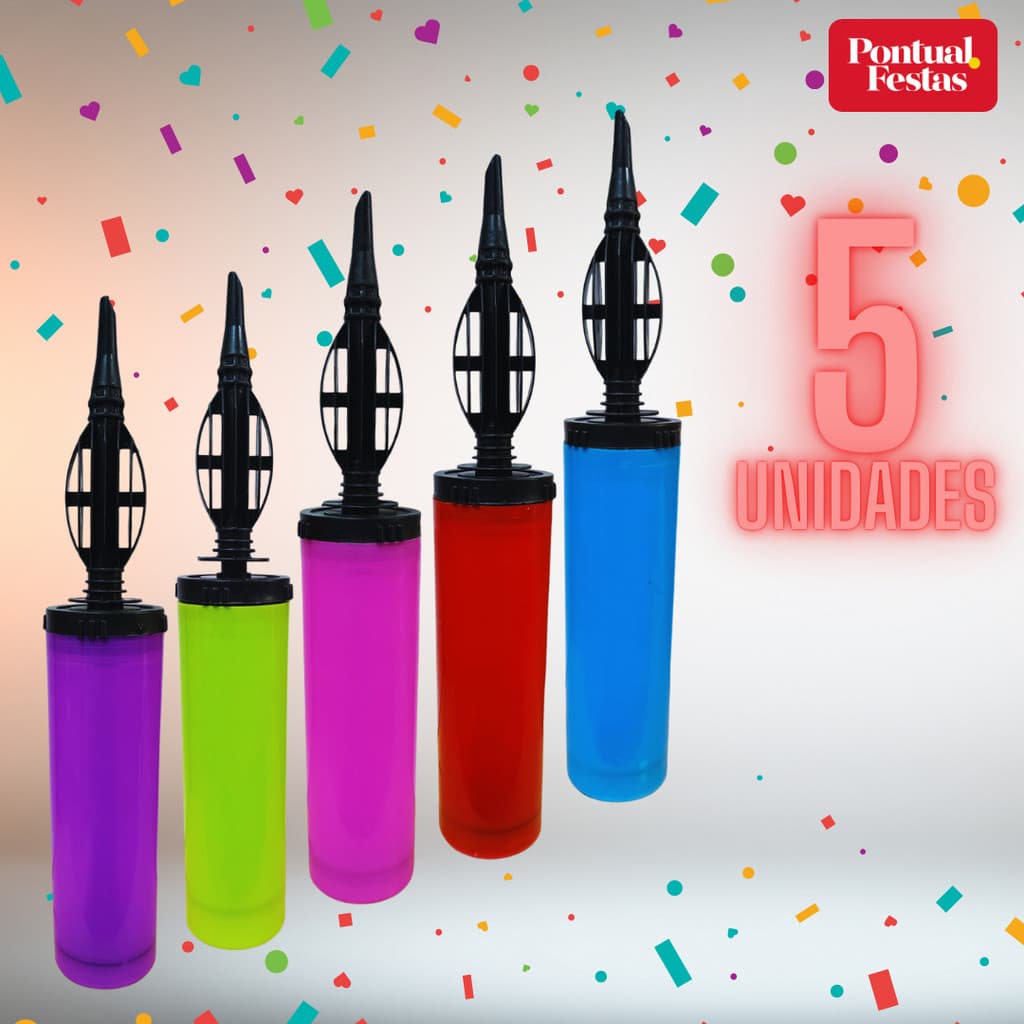 KIT 5 Bomba Inflador de Balão e Bexiga Manual Profissional. Encher Balões e Bexigas. Cores Sortidas
