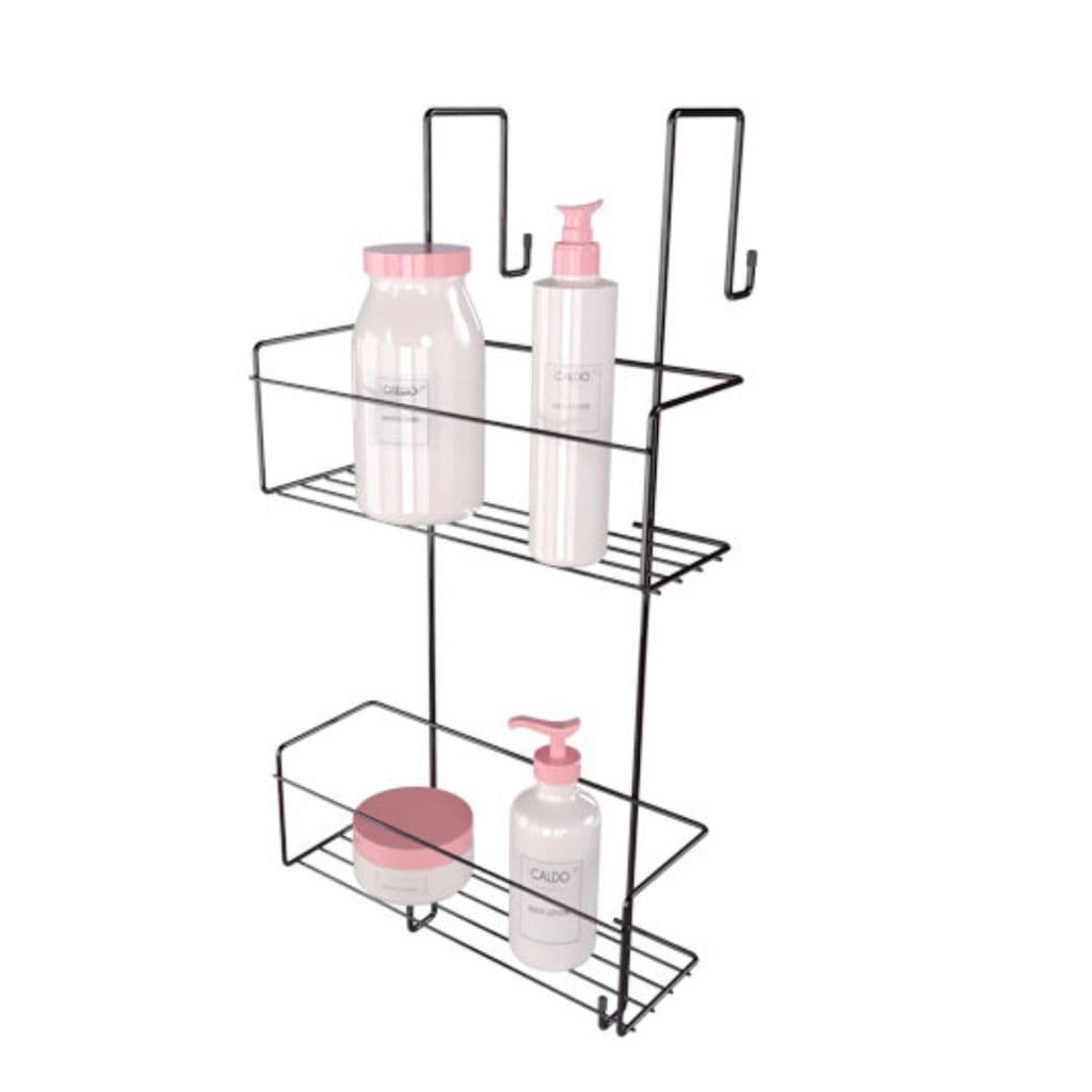 Porta Shampoo Suporte Box Com 2 Andares Prateleira Banheiro Preto