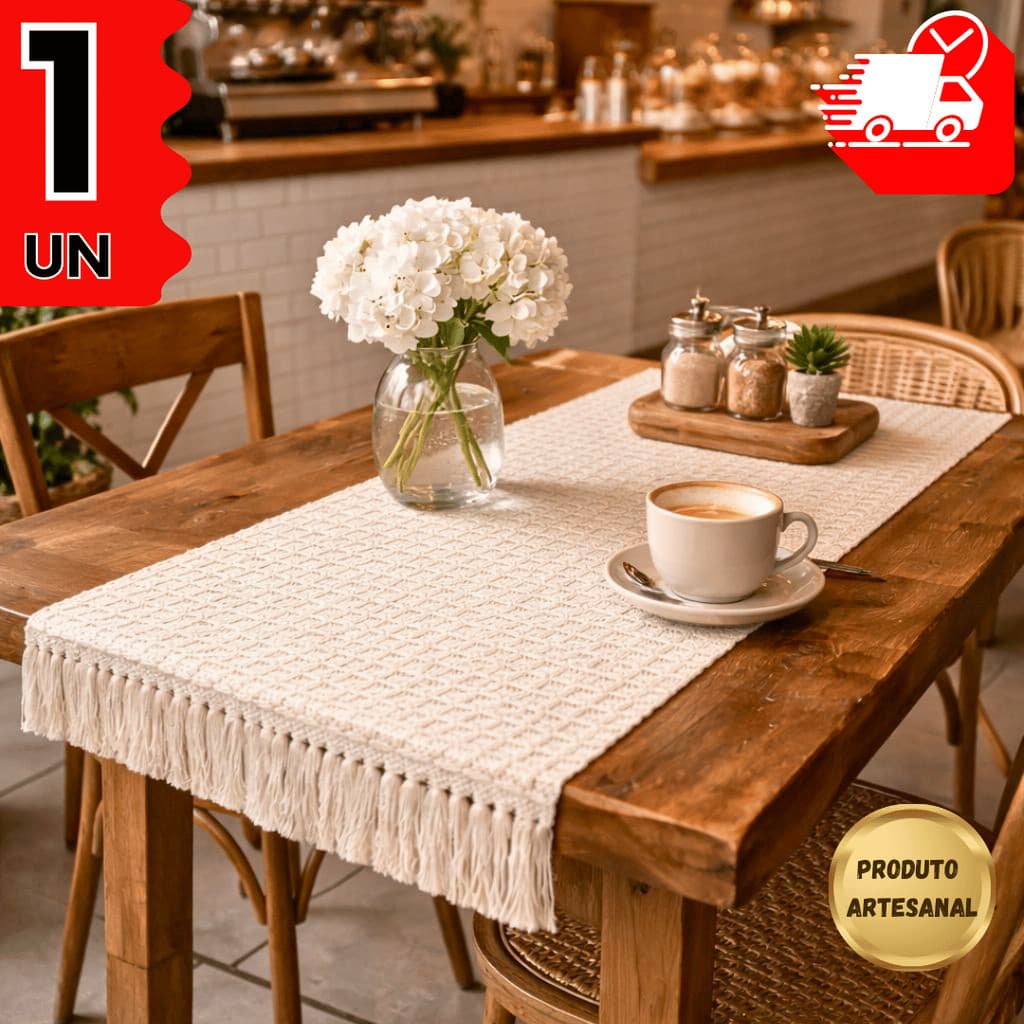 Caminho de Mesa Boho 100% Algodão Premium  Tear Artesanal – Destaque para Lojas, Festas e Exposições