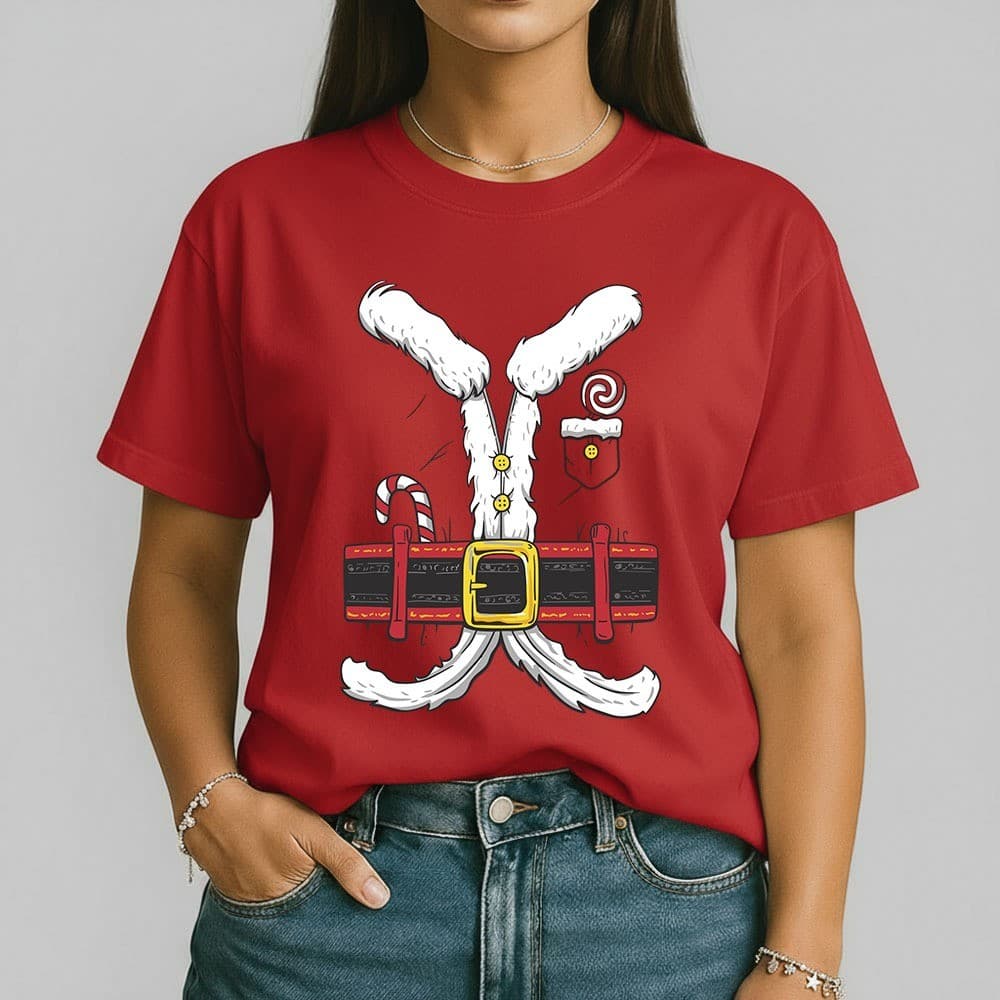 Camiseta Feminina Natal Fantasia Papai Noel 100% Algodão Divertida Vermelha Camisa Natalina