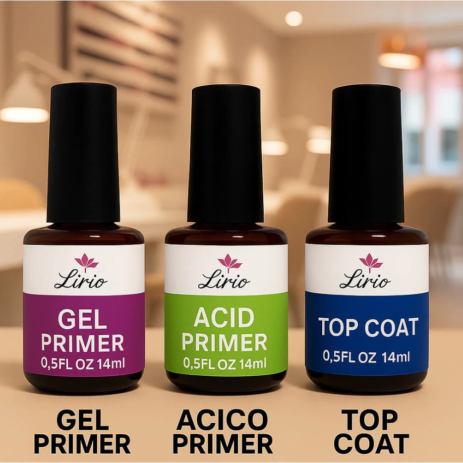 kit manicure 3 PREPARADORES DE UNHA DE GEL iniciante top coat lirio prime gel top coat kit completo led