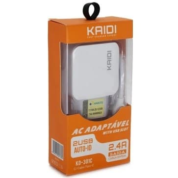 Carregador De Parede C/ 2 Saídas + Cabo Tipo-c Kaidi Kd-301c
