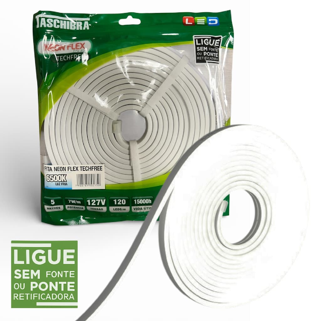Fita Led Neon Flex 5 Metros 7W/M 120 Leds Branca 6500K 127V