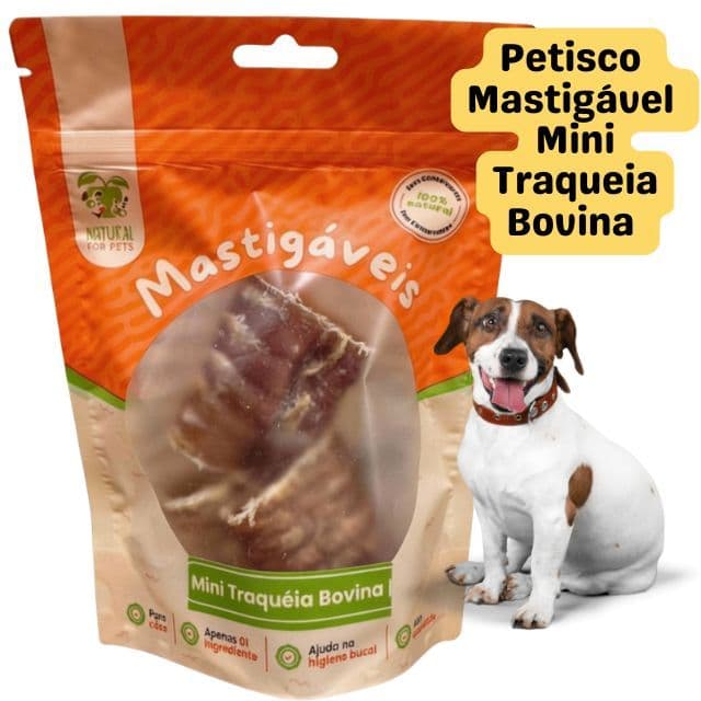 Petisco Mastigável Mini Traqueia Bovina 100% Natural para Cães