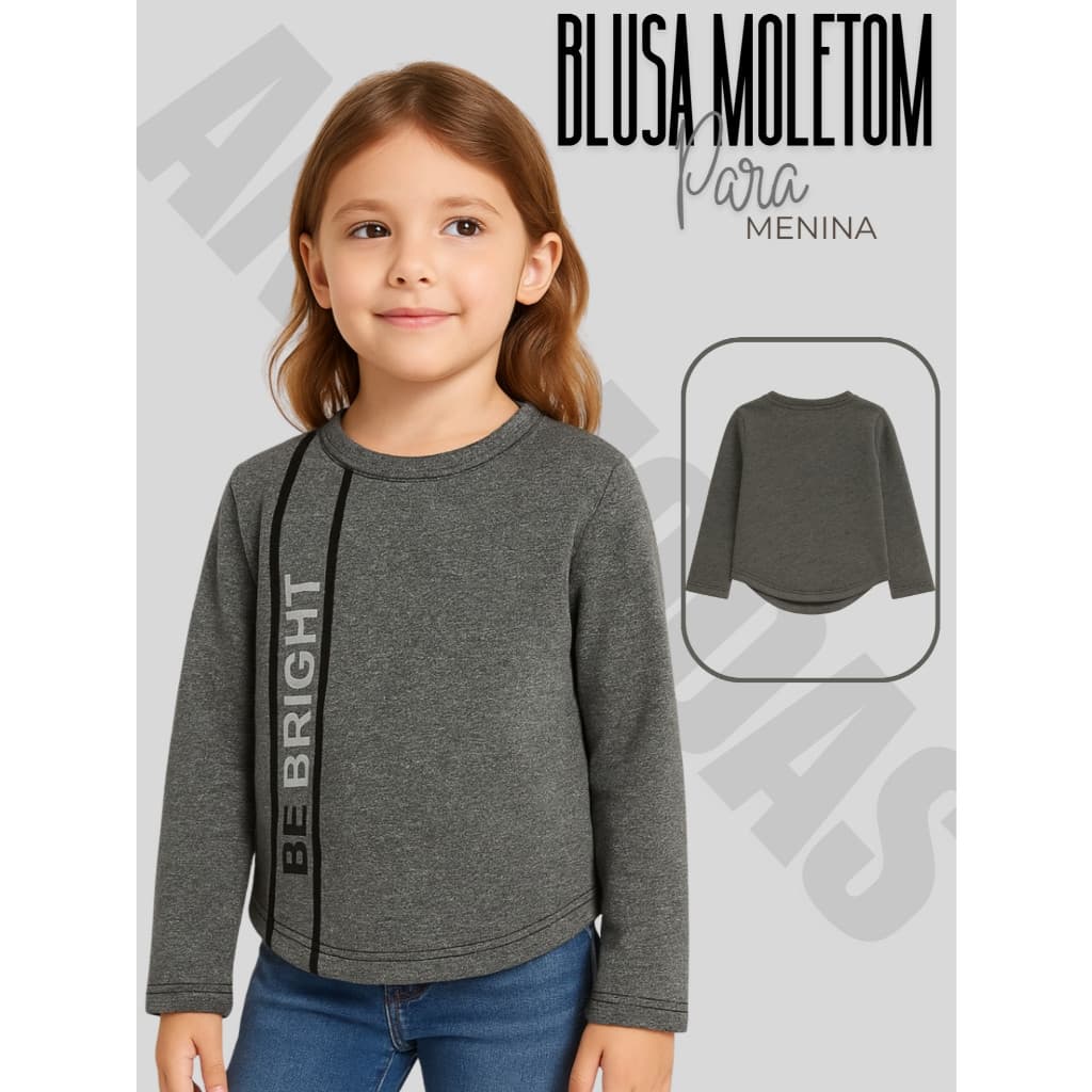 Blusa Infantil Manga Longa em Moletom Feminino Fechada Quentinha Inverno