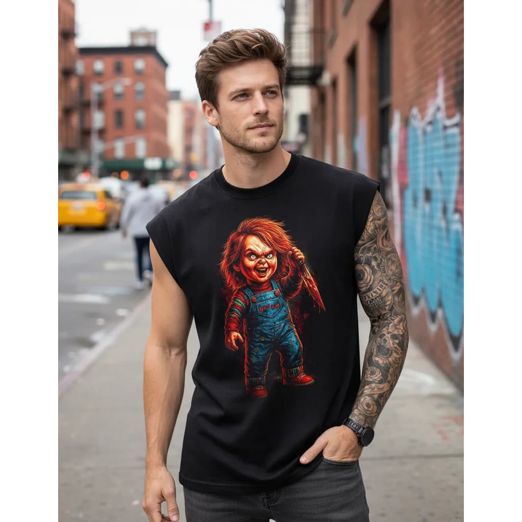 Camiseta Regata Oversized Chucky Maluco Terror Cavada
