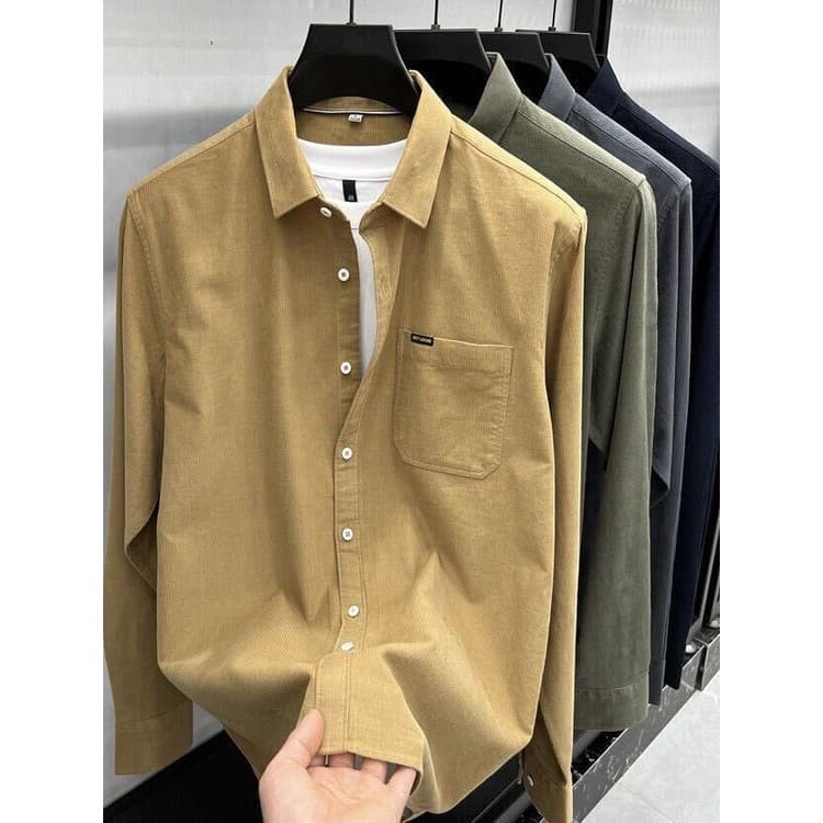 Camisa de veludo de alta qualidade masculina primavera outono jaqueta solta camisa de manga comprida negócios 2025 lapel