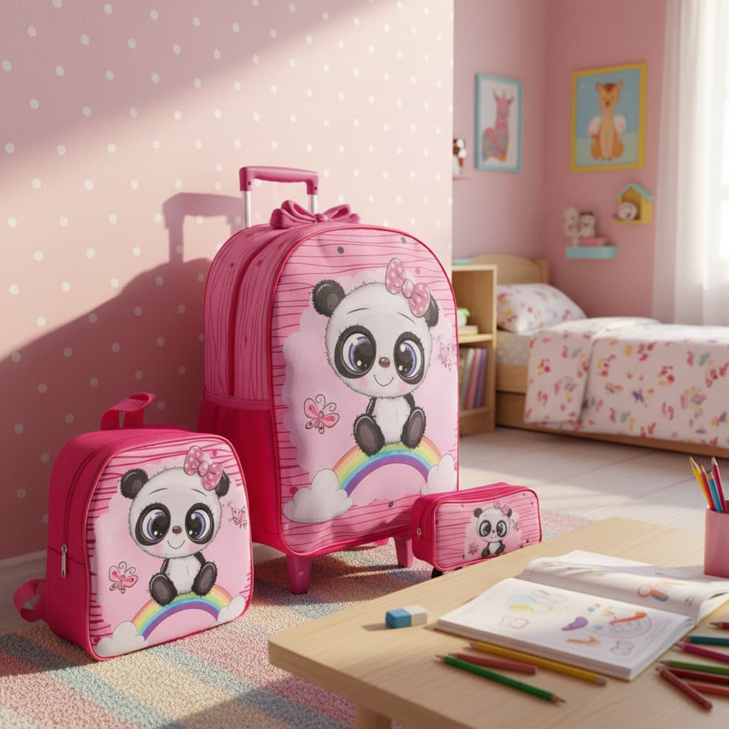 Kit Escolar Mochila Com Carrinho Lancheira Térmica E Estojo
