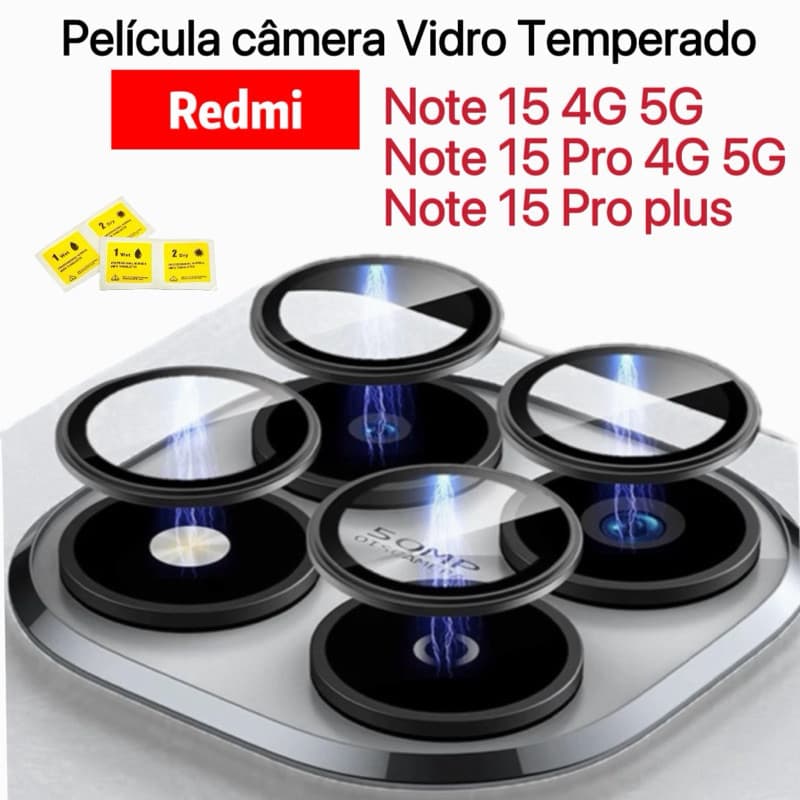 Película Câmera Para Redmi Note Note 15 4G 5G / Note 15 Pro / Note 15 Pro Plus Anel De Metal protetor lente Anti Risco