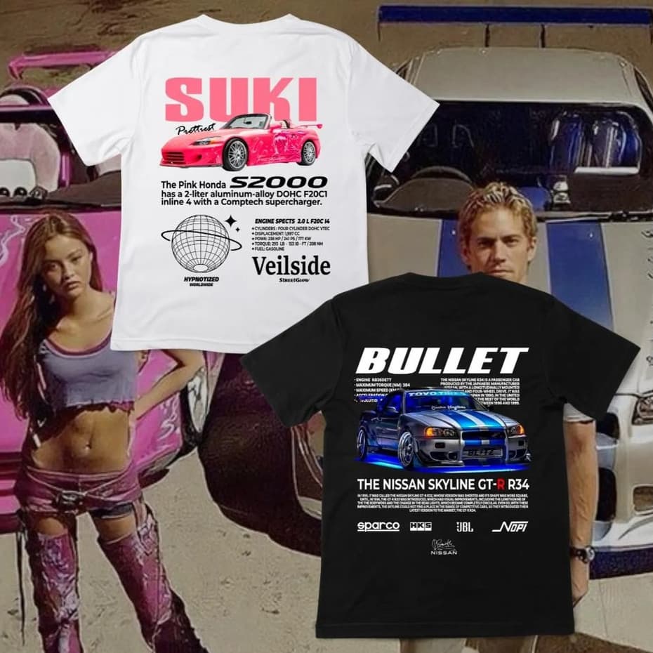 Kit 2 Camisetas Casal  Velozes e Furiosos Skyline e Suki Malha Algodão 30.1 Premium Onlyone