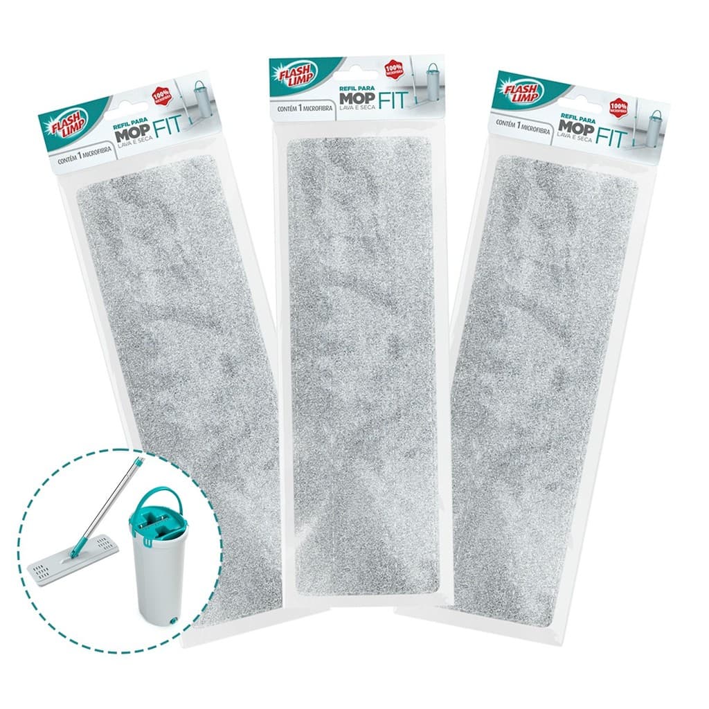 Refil De Microfibra Para Mop Lava Seca Fit Flash Limp 3 Unidades