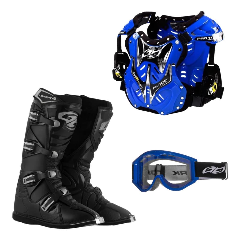 Kit Bota Colete Óculos Motocross Trilha Enduro Proteção Offroad Corrida
