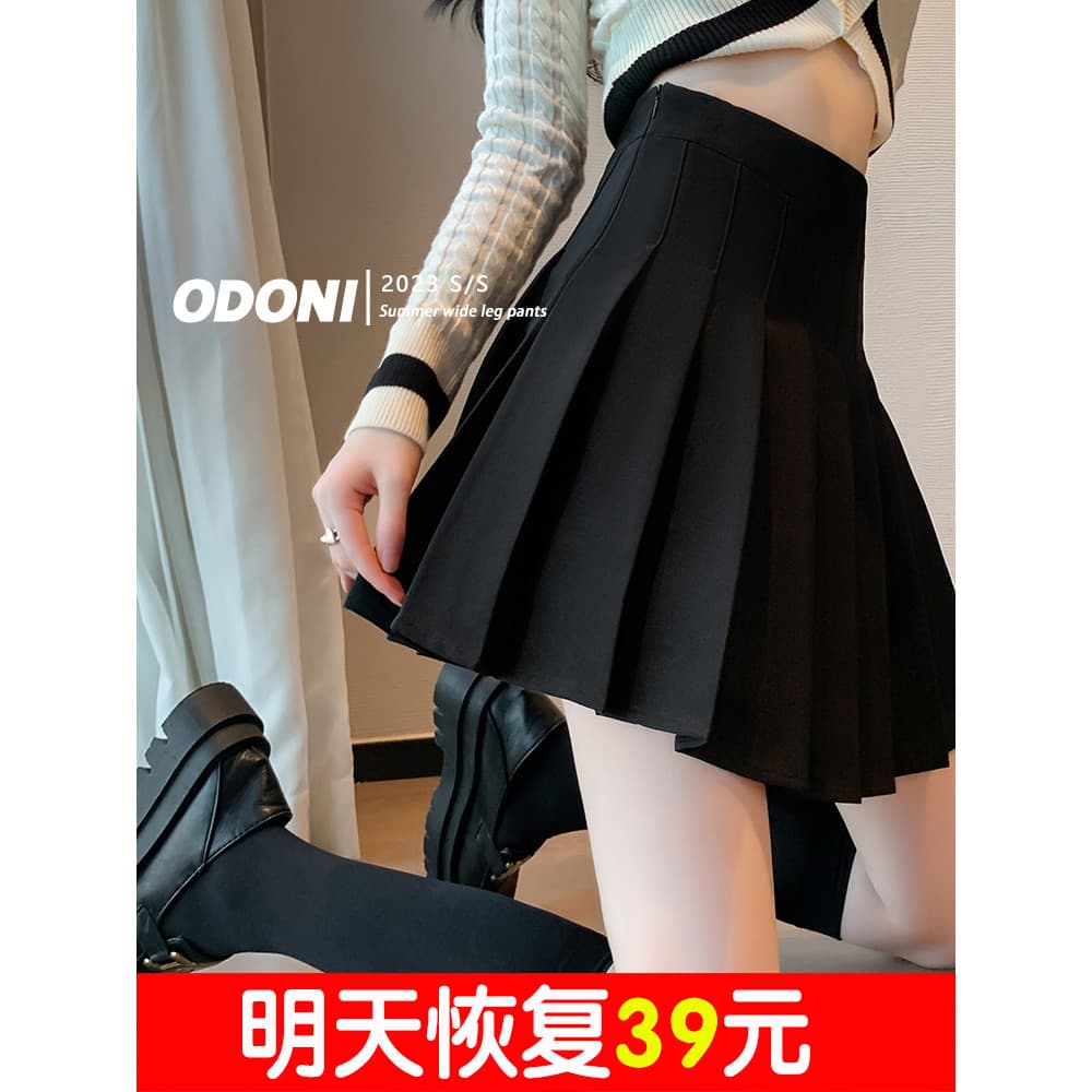Saia plissada feminina primavera outono novo estilo cintura alta mais magro olhar a linha saia curta pequena preta quent
