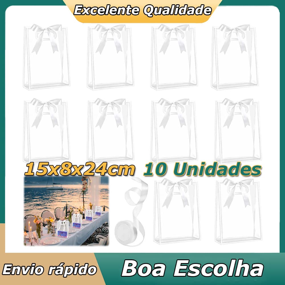 Conjunto de 10 peças 15x8x24cm Saco de transporte transparente Branco com fita