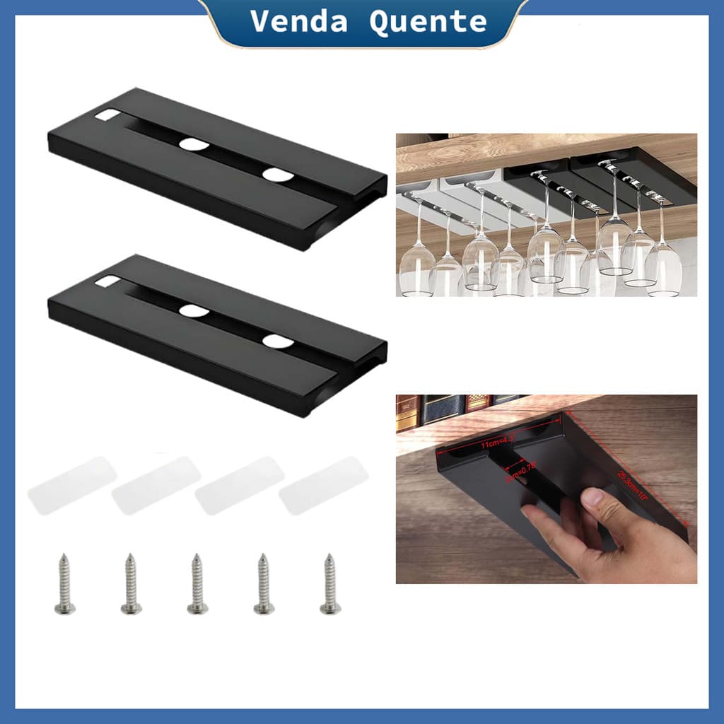Cabide de vidro de champanhe 2 peças, Tipo de teto do armário, pode conter 6-12 copos de vinho, fácil de instalar