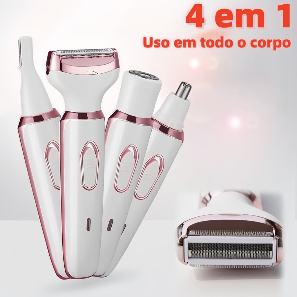 Aparador Elétrico 4 em 1 Feminino para Remoção de Pelos Corporais, Nariz e Sobrancelhas