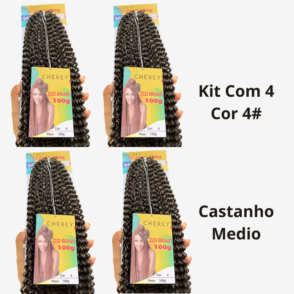 Kit 4 Pacotes De Cabelo Miojinho (Cor 4 Castanho Médio) Total 400G Tranças Micro Zizi Kanekalon