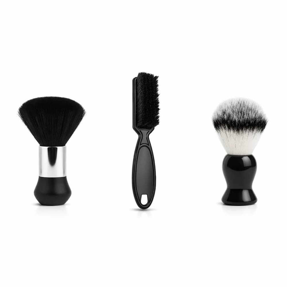 Kit Escovinha Degrade Preta + Espanador Cromado + Pincel Barbear Preto Profissional