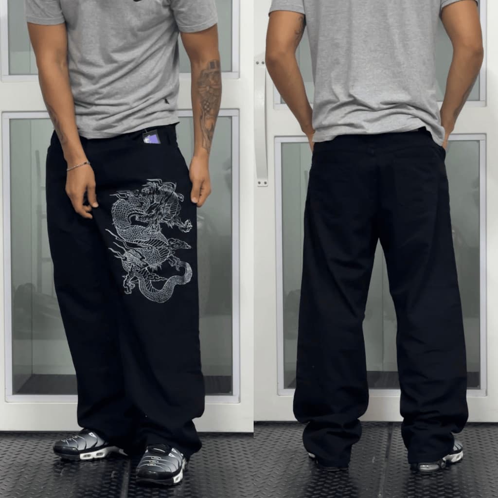Calça Jeans Baggy Preto Balão Masculino "Dragão Oriental"