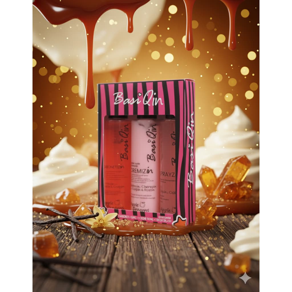 Kit BasiQin Apple Dreams 150ml Sabonete Creme Body Splash Cabelo e Corpo