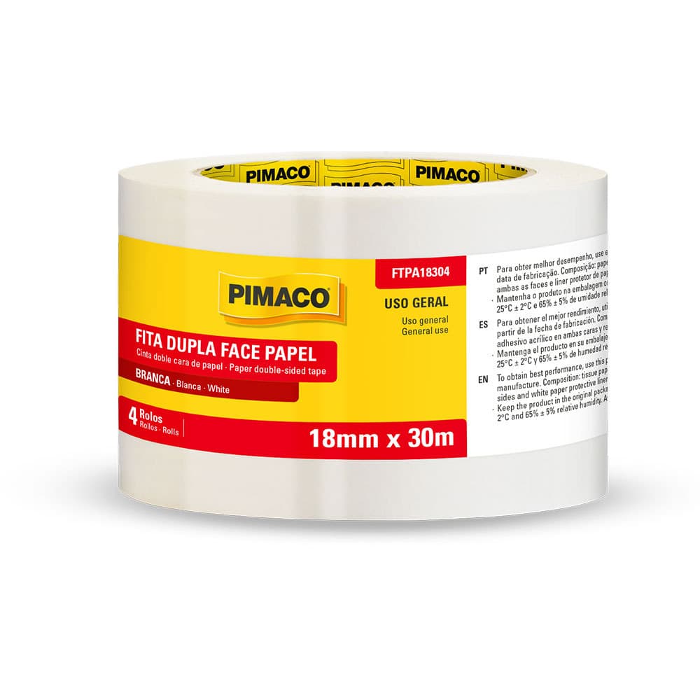 Fita dupla face papel 18mmX30m com 4 rolos Pimaco