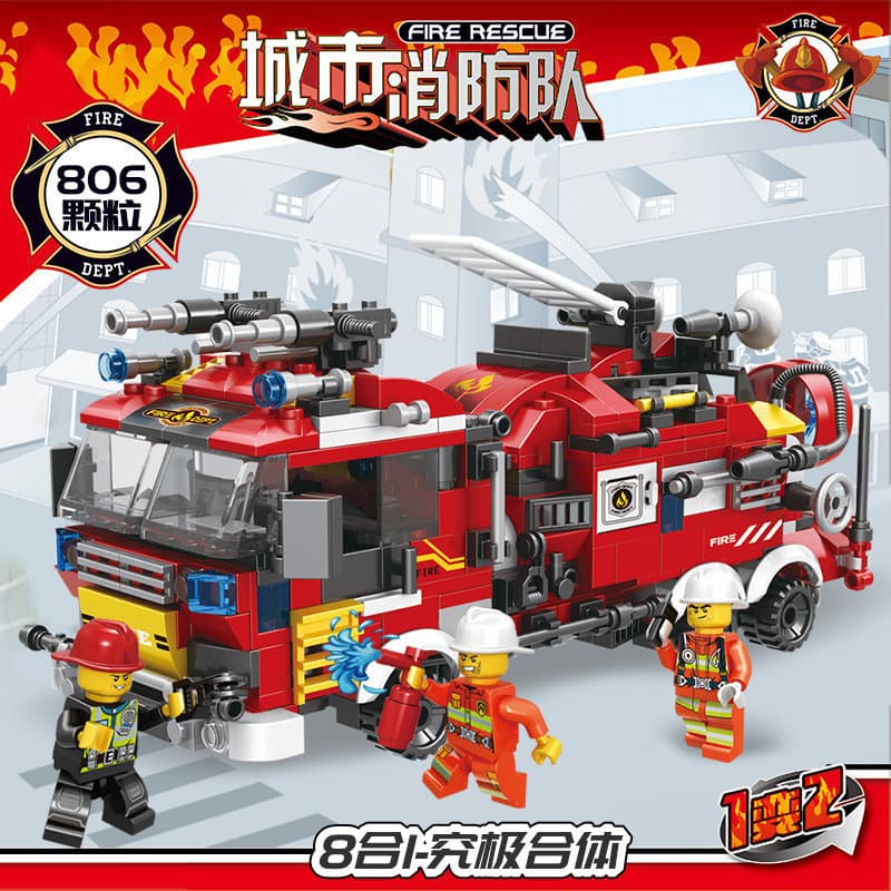 800 pçs Lego blocos de construção cidade caminhão de bombeiros combinação construção equipe resgate fogo minifigura mode