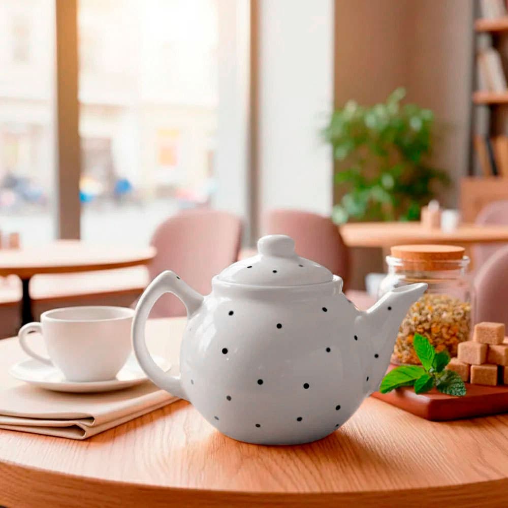 Bule de Porcelana Redondo 500 ml com Bolinha Preta